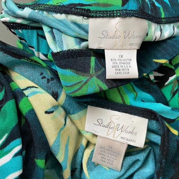 Studio Works Plus Size 1X Skirt Top Outfit Tropical Travel Stretch Knit Resort - Picture 10 of 16